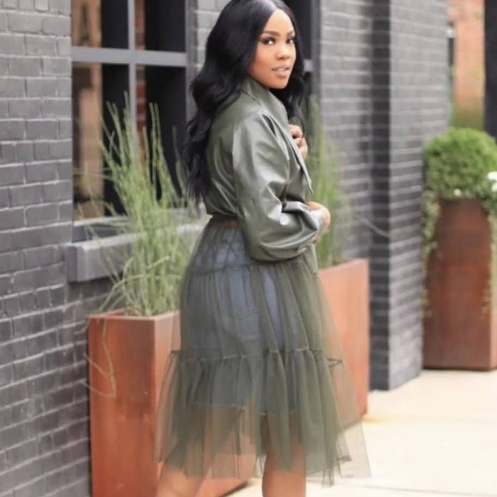 Faux Leather and Tulle Jacket